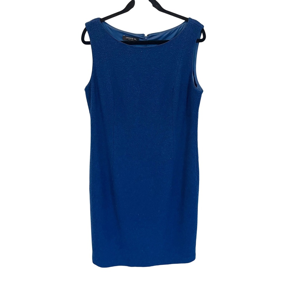 Lafayette 148 New York Blue Virgin Wool Boucle Sleeveless Sheath Dress Size 12